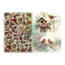 PRZEDSPRZEDAŻ Papier ryżowy Prima Fiber Feathered Elegance Christmas A3 zimowe ptaszki kardynałki