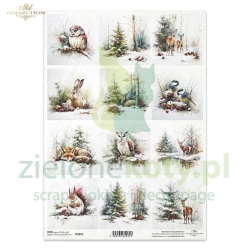 Papier ryżowy ITD Collection A4 zimowy las zwierzęta