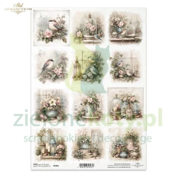 Papier ryżowy ITD Collection A4 Ptaszki kompozycje Shabby Chic