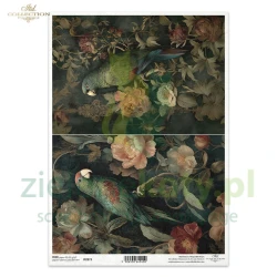 Papier ryżowy ITD Collection A4 papugi kwiaty