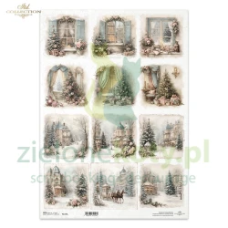 Papier ryżowy ITD Collection A3 Święta zima Shabby Chic