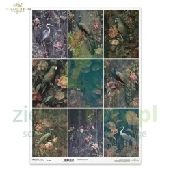 Papier ryżowy ITD Collection A4 ptaki kwiaty 