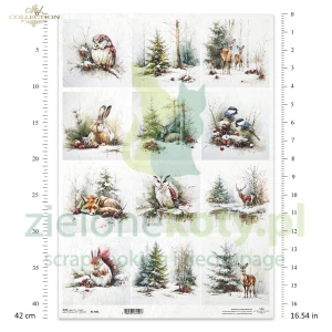 Papier ryżowy ITD Collection A3 zimowy las zwierzęta