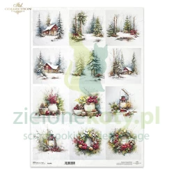 Papier ryżowy ITD Collection A3 zimowy las stroiki