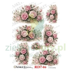 Papier ryżowy decoupage Asket A4 miękki kwiaty róże vintage