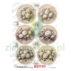 Papier ryżowy decoupage Asket A4 miękki kwiaty róże medaliony
