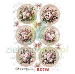 Papier ryżowy decoupage Asket A4 miękki kwiaty róże medaliony