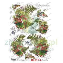 Papier ryżowy decoupage Asket A4 miękki poziomki paprotki