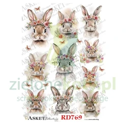 Papier ryżowy decoupage Asket A4 miękki Wielkanoc zajączki