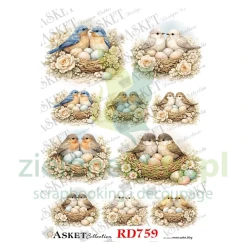 Papier ryżowy decoupage Asket A4 miękki Wielkanoc ptaki jajka