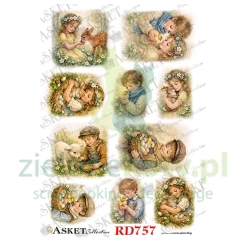 Papier ryżowy decoupage Asket A4 miękki Wielkanoc dzieci zwierzątka