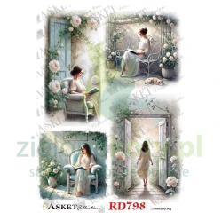 Papier ryżowy decoupage Asket A4 miękki kobieta ogród