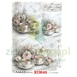 Papier ryżowy decoupage Asket A4 miękki Coffee Time filiżanki kawa herbata