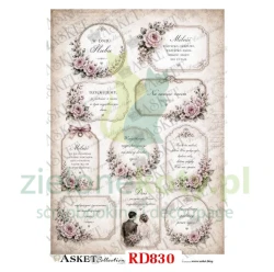 Papier ryżowy decoupage Asket A4 ramki z napisami ślub