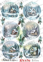 Papier ryżowy decoupage Asket A4 miękki zimowe widoczki, domki