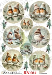 Papier ryżowy decoupage Asket A4 miękki medaliony zimowe ptaszki