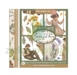 Transfer Rub-On Kit Stamperia 15x15cm Stamperia Flowers and Poems 6 arkuszy