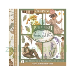Transfer Rub-On Kit Stamperia 15x15cm Stamperia Flowers and Poems 6 arkuszy