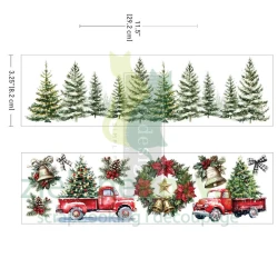 Transfer Re-desing with Prima Hometown Holiday 29x8cm / 2 arkusze świąteczne motywy choinki samochód