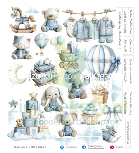 Papier do scrapbookingu 27x30 cm Asia Szulik Błękitny Ogród dodatki do wycinania 03 dziecięce