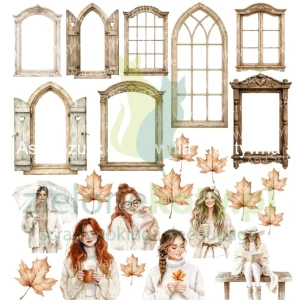 Papier do scrapbookingu 27x30 cm Asia Szulik Pomiędzy chwilami dodatki do wycinania 04 jesień okna