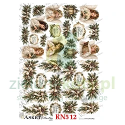Papier ryżowy decoupage Asket A4 miękki Anielskie Święta małe motywy