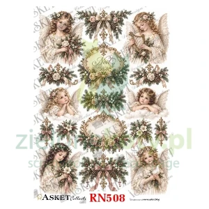Papier ryżowy decoupage Asket A4 miękki Anioły barokowe ornamenty