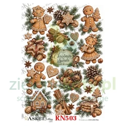 Papier ryżowy decoupage Asket A4 miękki Pierniczki przyprawy