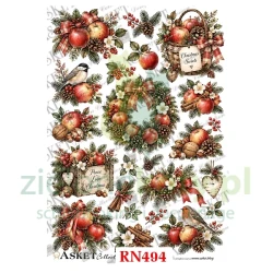 Papier ryżowy decoupage Asket A4 miękki stroiki z jabłkami