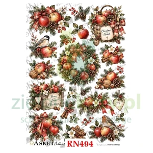 Papier ryżowy decoupage Asket A4 miękki stroiki z jabłkami