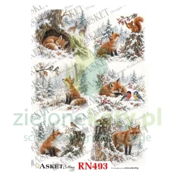 Papier ryżowy decoupage Asket A4 miękki zimowe lisy