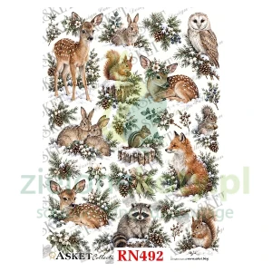 Papier ryżowy decoupage Asket A4 miękki zimowe leśne zwierzęta