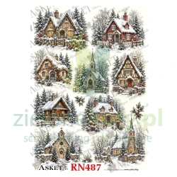 Papier ryżowy decoupage Asket A4 miękki baśniowe domki po śniegiem