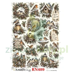 Papier ryżowy decoupage Asket A4 miękki zimowe ptaszki