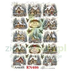 Papier ryżowy decoupage Asket A4 miękki świąteczna wioska domki