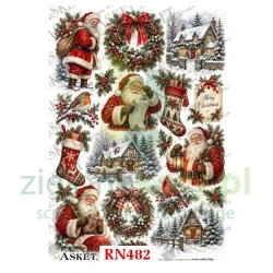 Papier ryżowy decoupage Asket A4 miękki Miołaje skarpety domki