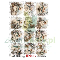 Papier ryżowy decoupage Asket A4 miękki zimowe dziewczynki w błękitnych szalikach mniejsze