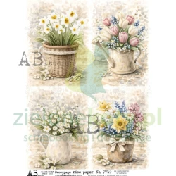 Papier ryżowy decoupage  AB Studio A4 kwiaty wiosenne