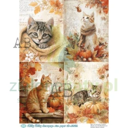 Papier ryżowy decoupage  AB Studio Milky Valley A4 jesienne koty
