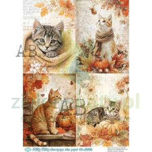 Papier ryżowy decoupage  AB Studio Milky Valley A4 jesienne koty