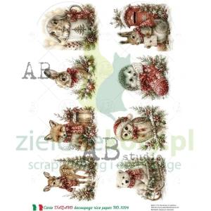 Papier ryżowy decoupage Carte Italiano AB Studio A4 Zimowe zwierzątka
