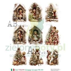 Papier ryżowy decoupage Carte Italiano AB Studio A4 dzieci domki choinki
