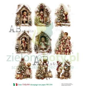 Papier ryżowy decoupage Carte Italiano AB Studio A4 dzieci domki choinki