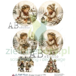 Papier ryżowy decoupage Le Petit Paris AB Studio A4 aniołki medalion