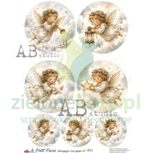 Papier ryżowy decoupage Le Petit Paris AB Studio A4 aniołki medalion