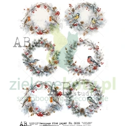 Papier ryżowy decoupage AB Studio A4 wianki z ptaszkami