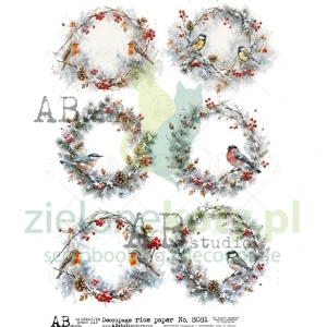 Papier ryżowy decoupage AB Studio A4 wianki z ptaszkami