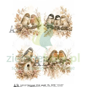 Papier ryżowy decoupage  AB Studio A4 ptaszki na gałęziach