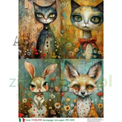 Papier ryżowy decoupage  AB Studio Carte Italiano A4 malowane zwierzęta