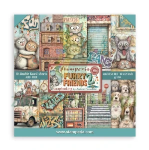 Zestaw papierów do scrapbookingu 30x30 cm Stamperia Furry Friends 2